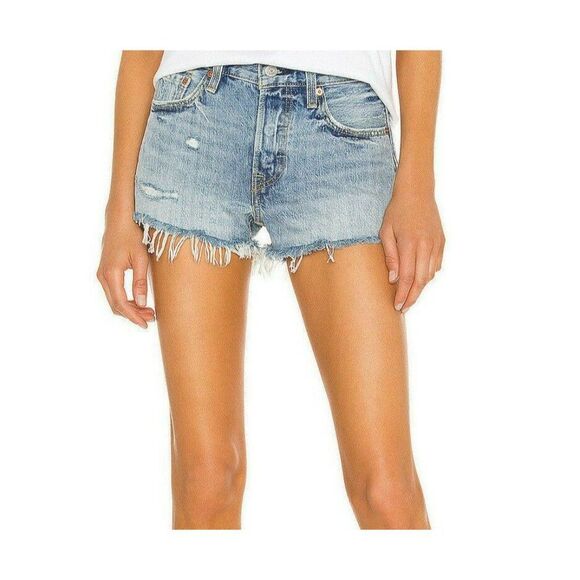 Levi’s 501 Original Distressed Button Fly Raw Edge Cutoff Denim Shorts Size 27 - Picture 9 of 9